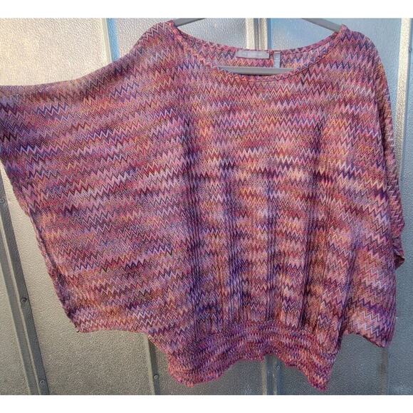 NY Collection Woman Multicolored Chevron Pattern Angel Sleeve Blouse Size 2X - Picture 3 of 5